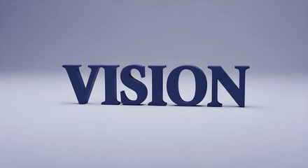 未来へのビジョン：ビジネスの展望と戦略を示す3D「VISION」テキスト、落ち着いたパープル背