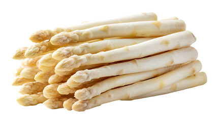 Pile of fresh white asparagus spears isolated on transparent background.