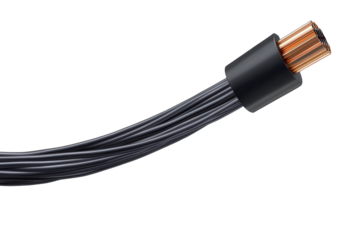 Electric cable with copper cores isolated on transparent background for clear visibility in technical and engineering designs