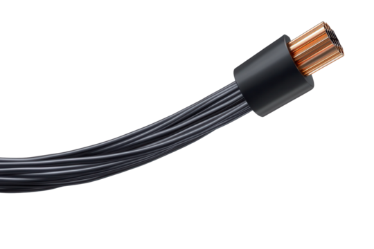 Electric cable with copper cores isolated on transparent background for clear visibility in technical and engineering designs