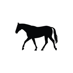 Silhouette of a horse in motion against a white background