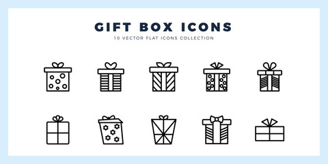 10 Gift Box Lineal icon pack. vector illustration.