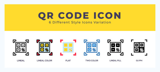 Qr code icon set with different styles. Design elements for logo. Vector illustration.