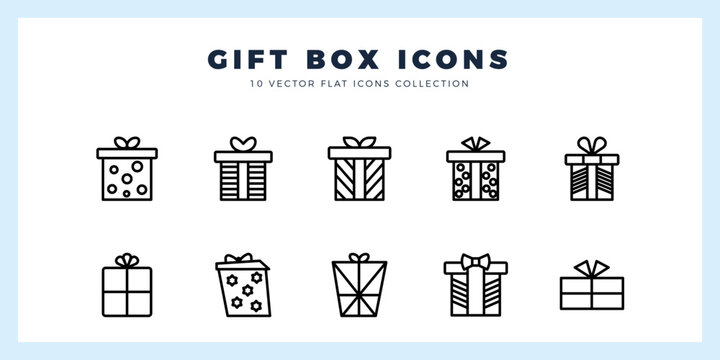 10 Gift Box Lineal icon pack. vector illustration.