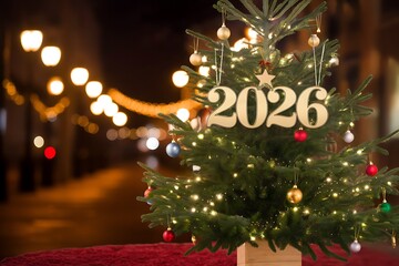 Festive Christmas Tree Decoration with "2026" Ornament Displaying Holiday Cheer