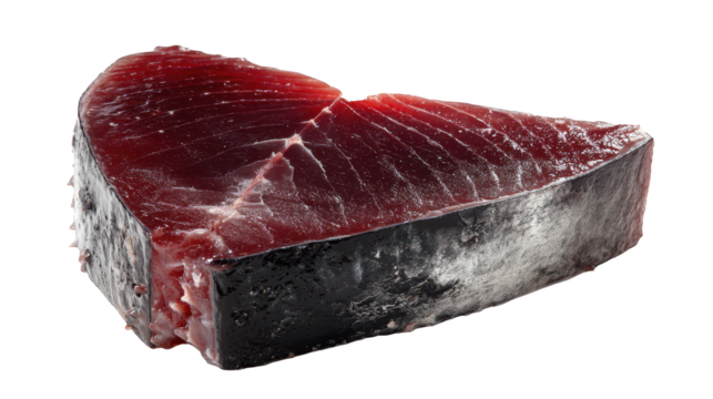 Single meat portion displayed against black backdrop raw flesh cut presented on a solid dark surface
