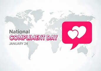National Compliment Day Graphic with World Map and Heart Speech Bubble