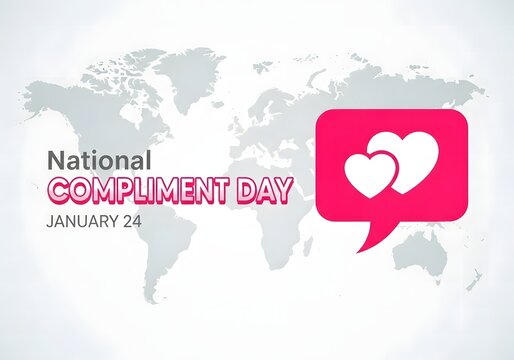 National Compliment Day Graphic with World Map and Heart Speech Bubble - Powered by Adobe