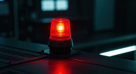 Flashing red warning light sits on dark panel, out of focus background