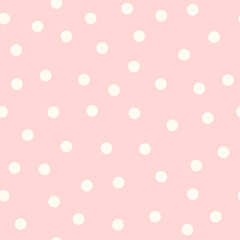 Seamless pink polka dot pattern with soft cream circles. Background for baby design, textile, wrapping paper, and cute decorative projects