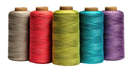 Colorful spools of thread are neatly arranged in a row diverse threads on spools display vibrant colors and texture