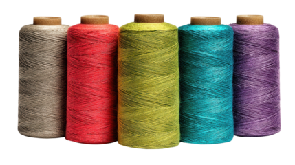 Colorful spools of thread are neatly arranged in a row diverse threads on spools display vibrant colors and texture