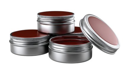 Three tins of lip balm are displayed together assortment of lip care products in metal tins