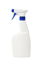 White spray bottle of cleaning product isolated on white background.