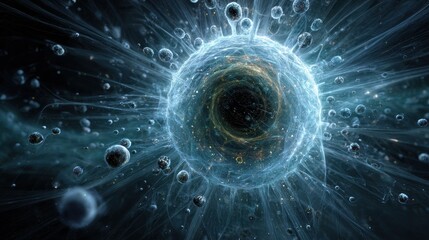 Abstract representation of quantum mechanics showcasing the mystique of particle interactions and the infinite possibilities of the universe's behavior