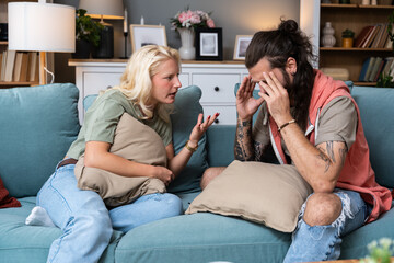 Young couple arguing jealousy trust issues overspending phone secrecy social media boundaries...