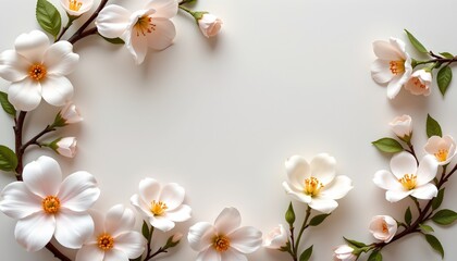A beautiful and serene wall decoration featuring a symmetrical arrangement of white flowers with yellow centers, interspersed with green leaves