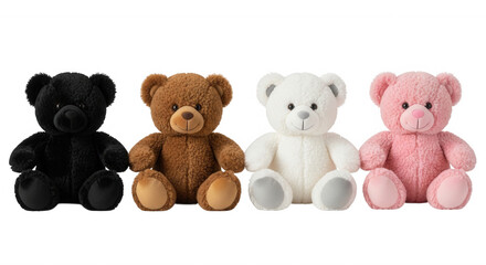 Obraz premium Four plush teddy bears isolated on a transparent background