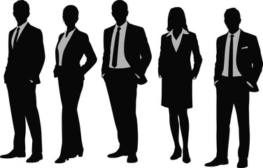 Silhouette business people group, professional team figures, corporate attire posture, office lifestyle concept, modern vector artwork, creative illustration, formal fashion design