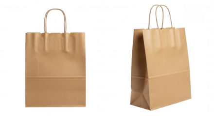 Brown paper bags with handles isolated on a transparent background