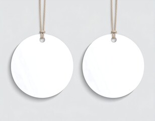 Two blank round tags, light beige string