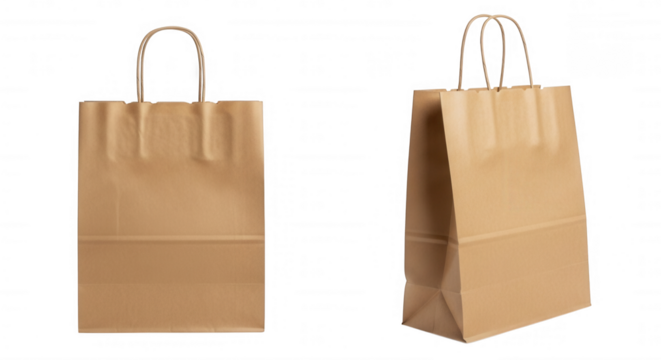 Brown paper bags with handles isolated on a transparent background