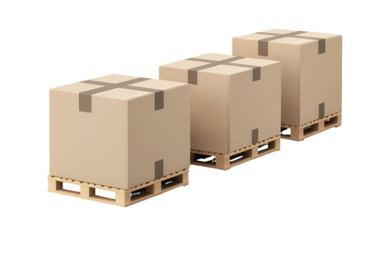 Stacked boxes on pallets ready for transport in a warehouse or storage facility