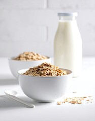 Two bowls of oatmeal with milk