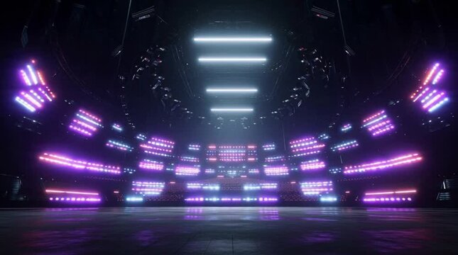Dynamic futuristic stage with vibrant neon light design