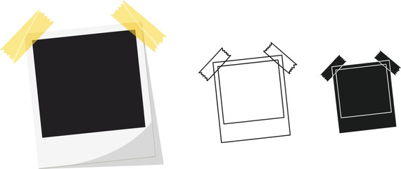 Instant photo frame mockup with tape vector design template