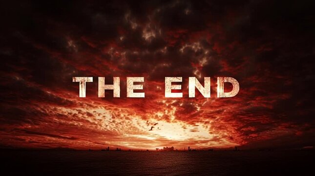 Intense Sunset Scene with Stark Text Declaring a Powerful End