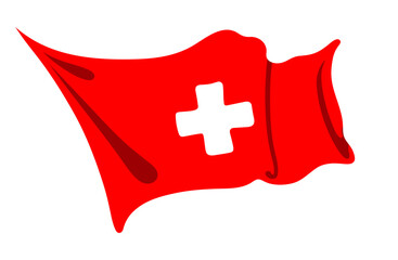 Swiss flag waving on a white background