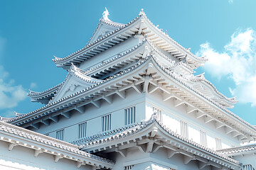 Fototapeta premium 青空に映える白亜の日本城 伝統建築の美と歴史的風格を感じる外観