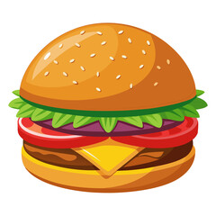 Delicious cartoon hamburger with fresh toppings