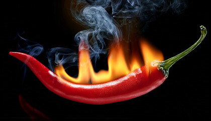 Chili pepper is burning. On a black