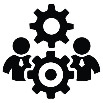 icon of gears with human silhouettes  teamwork mec