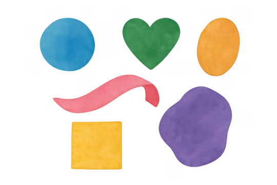 Colorful watercolor shapes set with abstract design elements for creative backgrounds and graphic assets