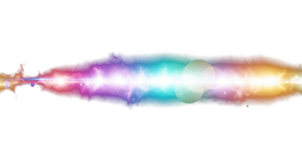 Cosmic gradient light flares with shades of pink, teal, violet, and amber on a deep transparent cosmic background, nebula-like refractions, glowing orbs, dreamy surreal lighting clean PNG