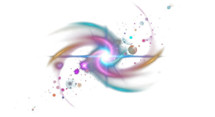 Cosmic gradient light flares with shades of pink, teal, violet, and amber on a deep transparent cosmic background, nebula-like refractions, glowing orbs, dreamy surreal lighting clean PNG