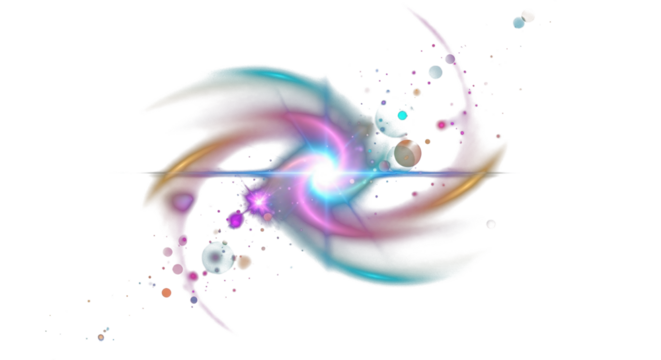 Cosmic gradient light flares with shades of pink, teal, violet, and amber on a deep transparent cosmic background, nebula-like refractions, glowing orbs, dreamy surreal lighting clean PNG