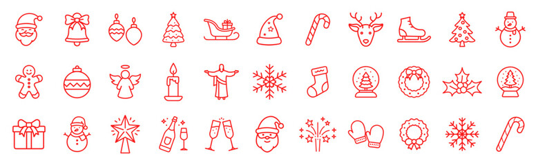Set of Christmas outline icons. Holiday symbol. Line Xmas icons collection.