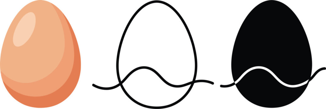 Three eggs with varying styles on a white background flatlay