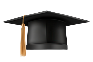 Black graduation hat with gold tassel isolated against a clear background suitable for celebration and academic achievement decorations
