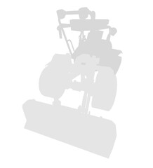 A black and white silhouette of a heavy duty snow plow with a large bucket, designed for efficient snow clearing. This bulldozer set is isolated on a plain white background.