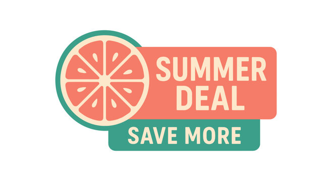 Flat vector banner design tropical fruit slice accent text SUMMER DEAL subtext SAVE MORE coral and green palette isolated on white marketing approved bright palette with balanced saturation
