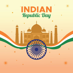 Happy indian republic day celebration with taj mahal illustration