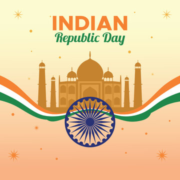 Happy indian republic day celebration with taj mahal illustration