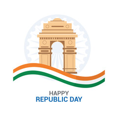 Happy republic day india with india gate and flag
