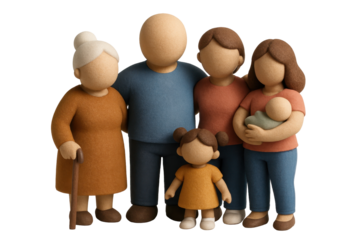 Diverse Multi Generational Family Poses Together Warmly Neutral Textured Background