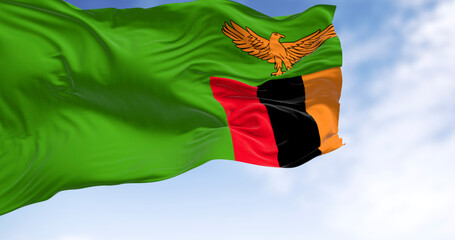 Zambia national flag waving in the wind